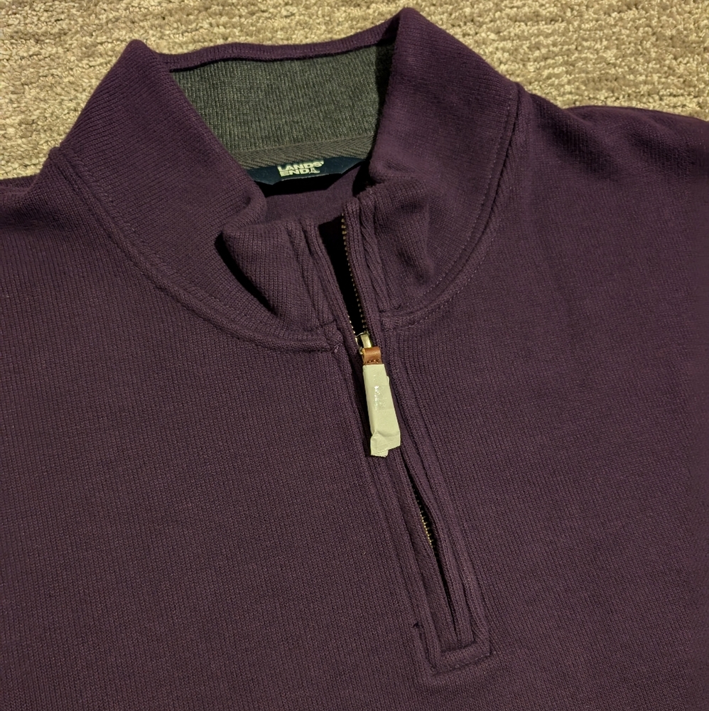 Land's End Men's Deep Plum Quarter-Zip Sweater - XL - Picture 2 of 10